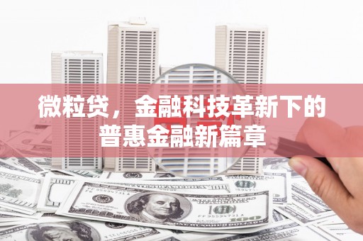 青浦微粒贷，金融科技革新下的普惠金融新篇章